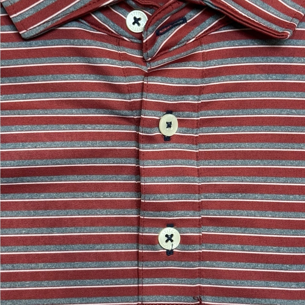 Stitch Men’s Maroon Grey Striped Golf Stretch Performance Polo, XXL - Picture 4 of 9